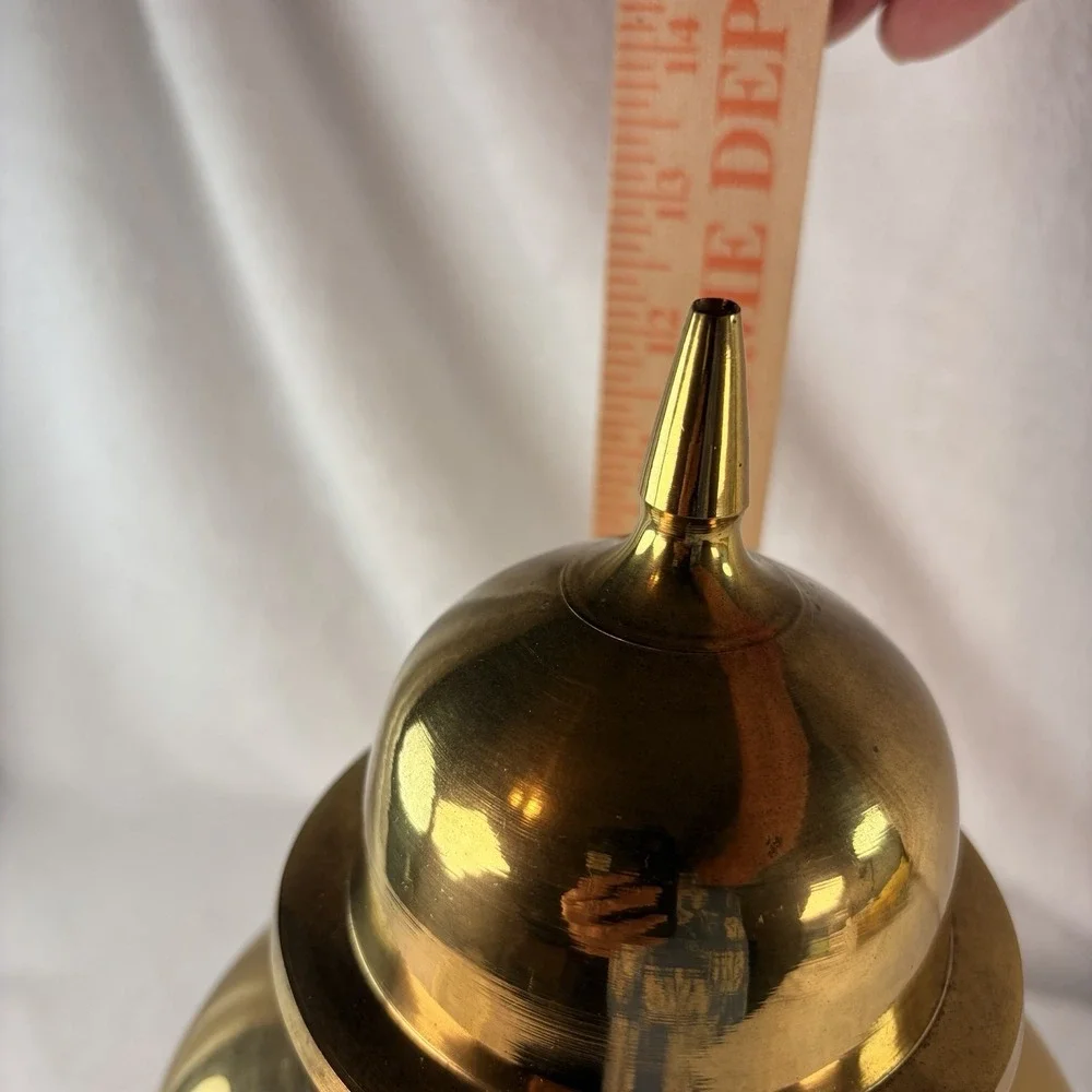 Vintage Solid Brass Ginger Jar Pointed Finial Lid Hollywood Regency Temple Urn